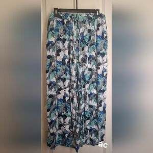 Robert Louis Rayon Tropical Floral Blue and White Blue Pants Sz XL Travel Beachy